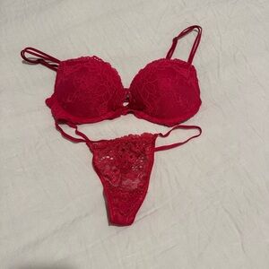 Victoria's Secret Red Lace Push-Up Bra & Lace Thong Set